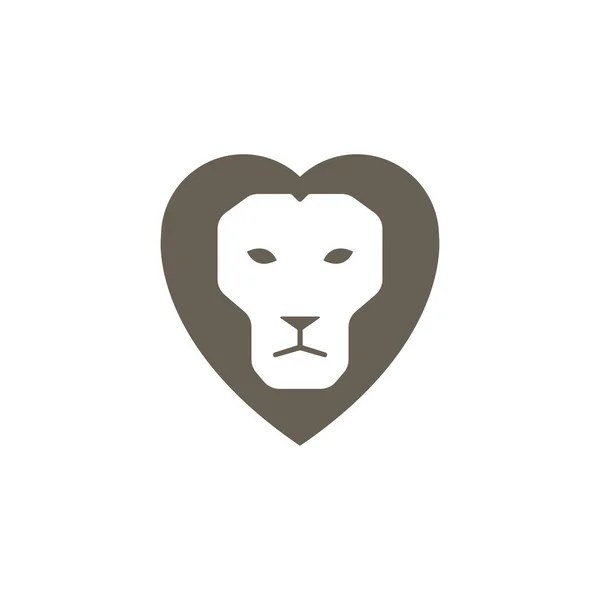 Aslan logosu. Kalp şeklinde aslan surat vektör logosu tasarımı kavramı