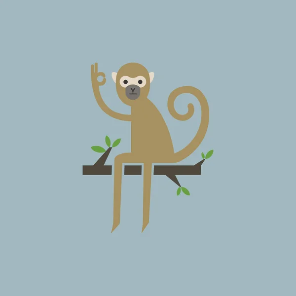 Vettore Scimmia Scimmia Della Giungla Seduta Ramo Disegno Illustrazione Vettoriale — Vettoriale Stock
