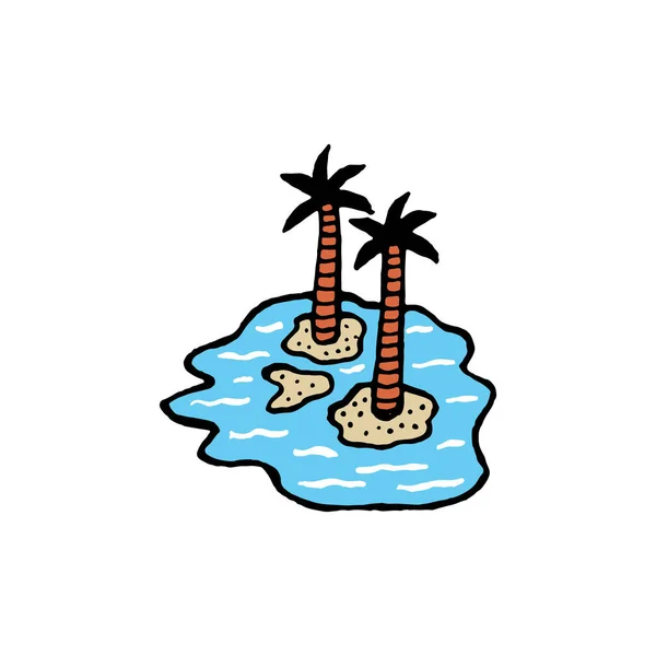 スカルアイランドベクトルデザイン 夏の波の頭蓋骨の島のベクトル図 — ストックベクタ