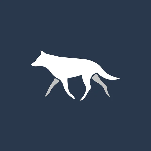 Bílá Vlčí Silueta Izolovaná Tmavém Pozadí Jednoduchý Vlk Kráčející Ilustrace — Stockový vektor