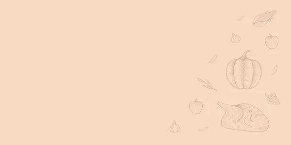 Sonbahar hasat afişi tasarımı. El yapımı hindi, balkabağı, elma, sarımsak, üzüm. Pankart, sosyal medya ve internet için uygun.