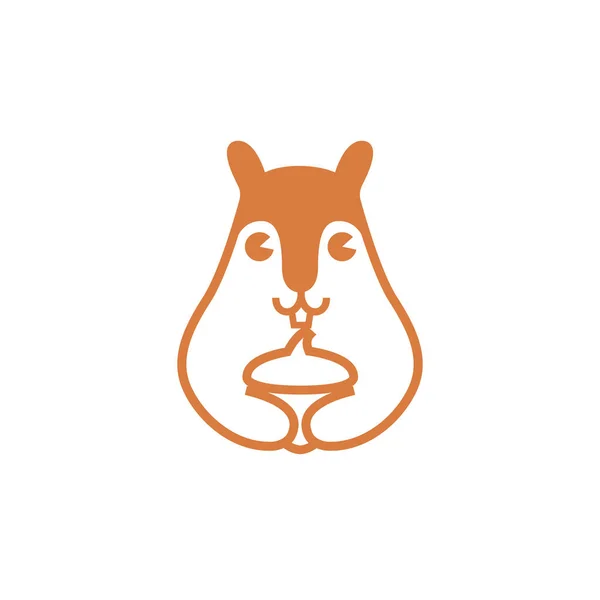 Cute Squirrel Holding Acorn Graphic Illustration Simple Playful Squirrel Logo — стоковый вектор