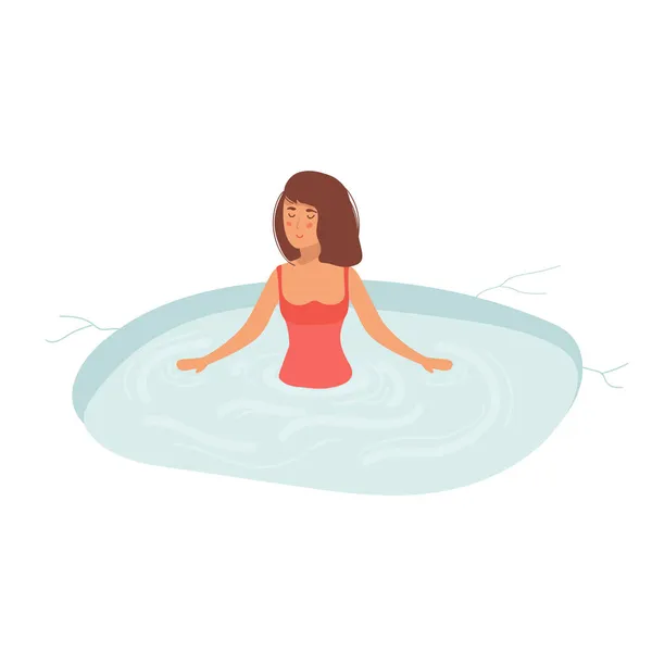 Weiblicher Charakter Der Eis Schwimmt Herausforderung Gesunder Lebensstil Sportliches Aktivitätskonzept — Stockvektor