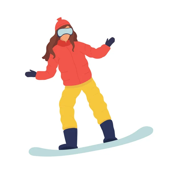 Vector Dibujos Animados Snowboarder Saltar Joven Mujer Niña Snowboard Invierno — Vector de stock