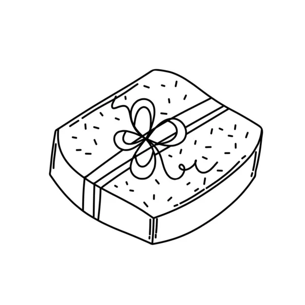 Εικονίδιο Vector Κουτί Δώρου Σήμα Ζωγραφισμένο Στο Χέρι Μαύρο Άσπρο — Διανυσματικό Αρχείο