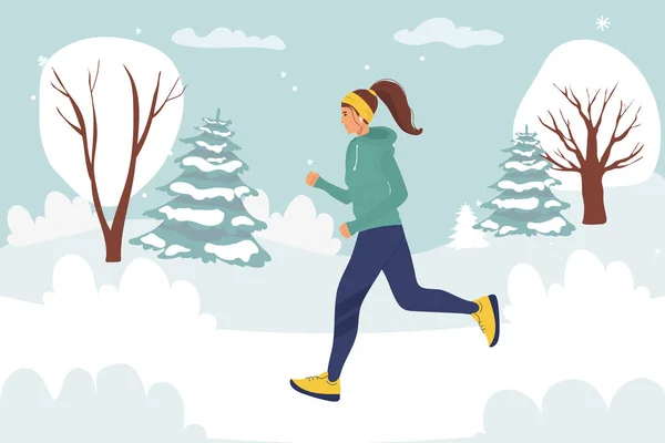 Ceketli, beyaz arka planda sıcak giysileri olan koşan sporcu bir kadın. Genç kız spora gider. El çizimi biçim vektör tasarımı çizimleri