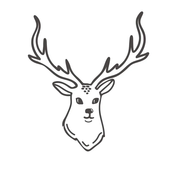 Głowa jelenia Ręcznie rysowany szkic ilustracja odizolowany czarny na białym tle. Ilustracja jelenia. Wektorowa ilustracja liniowa w stylu bazgrołów. Jeleń świąteczny — Wektor stockowy