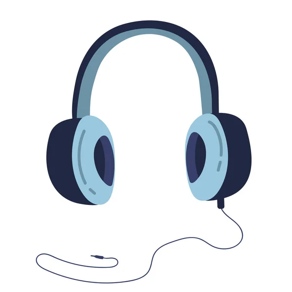 Auriculares azules. Ilustración vectorial. isoaled en la historieta plana blanca — Vector de stock