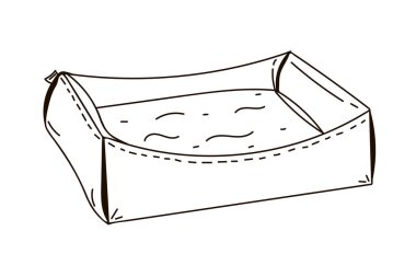 Kediler ve köpekler için aksesuarlar. Renkli kedi tımarlama nesnesinin vektör simgesi. Kediler için yiyecek ve oyuncaklar. Düz siyah, beyaz arka planda. karala.