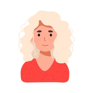 Kız gülümsüyor. Ofis çalışanı. Beyaz saçlı kadın. Ofis müdürü, tasarımcı, girişimci sarışın. Vektör çizimi. düz avatar