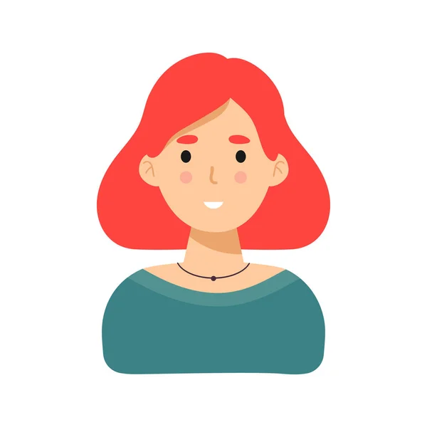 Das Mädchen lächelt. Die Frau mit den roten Haaren. Büroleiter, Designer, Unternehmer. Vektorillustration. flacher Avatar — Stockvektor