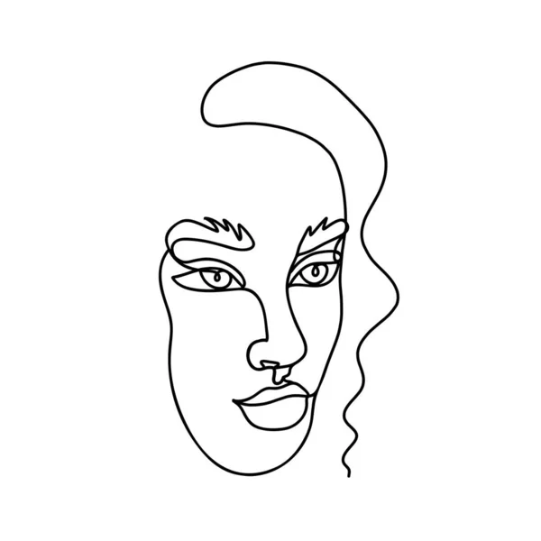 Durchgehende Linie Zeichnung Von Gesetzten Gesichtern Und Frisur Modekonzept Frau — Stockvektor