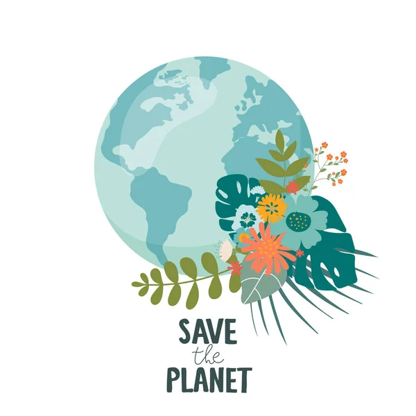 Guardar Planeta Tierra Ecología Eco Protección Del Medio Ambiente Cambios — Archivo Imágenes Vectoriales