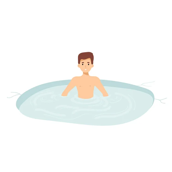 Männliche Figur Die Eis Schwimmt Herausforderung Gesunder Lebensstil Sportliches Aktivitätskonzept — Stockvektor