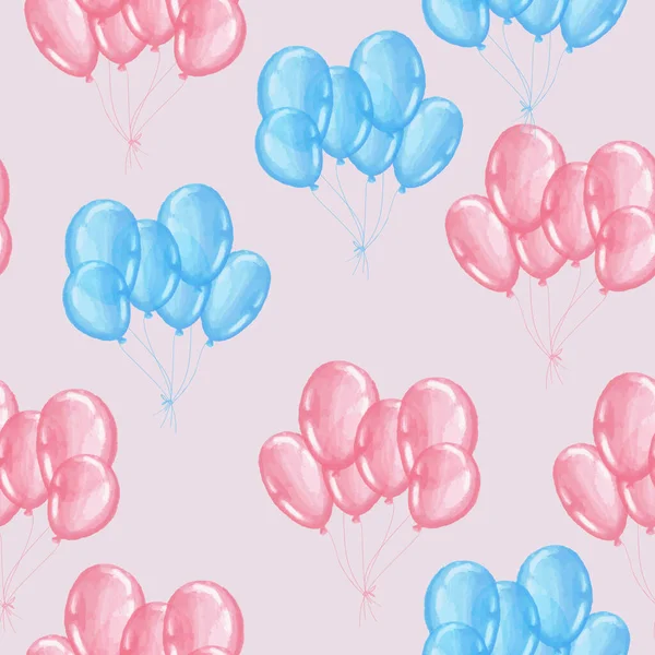 Sömlöst mönster med färgglada akvarell rosa blå ballonger. Vektorillustration. — Stock vektor