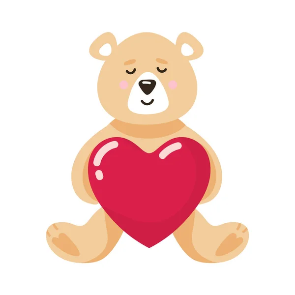 Αστείο καρτούν αρκουδάκι με μια καρδιά, ένα παιχνίδι, σε λευκό φόντο κατάλληλο για 14 Φεβρουαρίου, Ημέρα του Αγίου Βαλεντίνου — Διανυσματικό Αρχείο