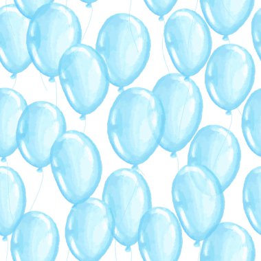 Seamless pattern with blue watercolor balloons. Vector illustration