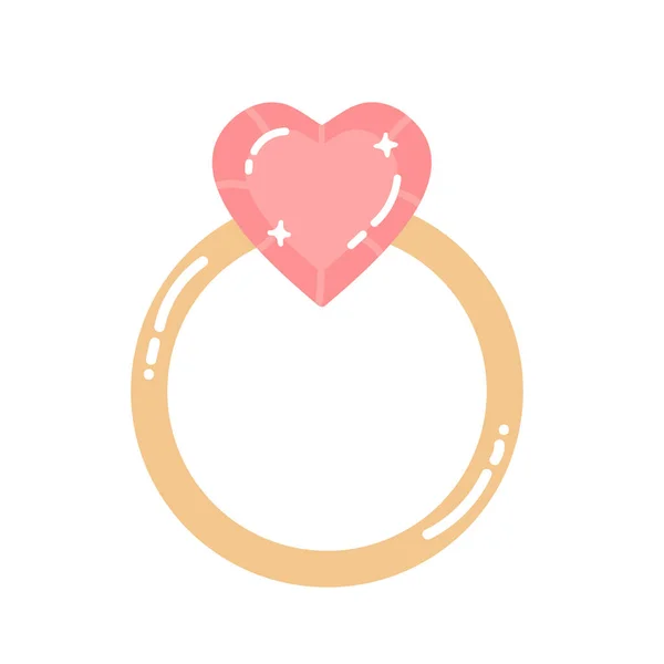 Ring Diamond Shape Pink Heart White Background Icon Wedding Ring — 图库矢量图片