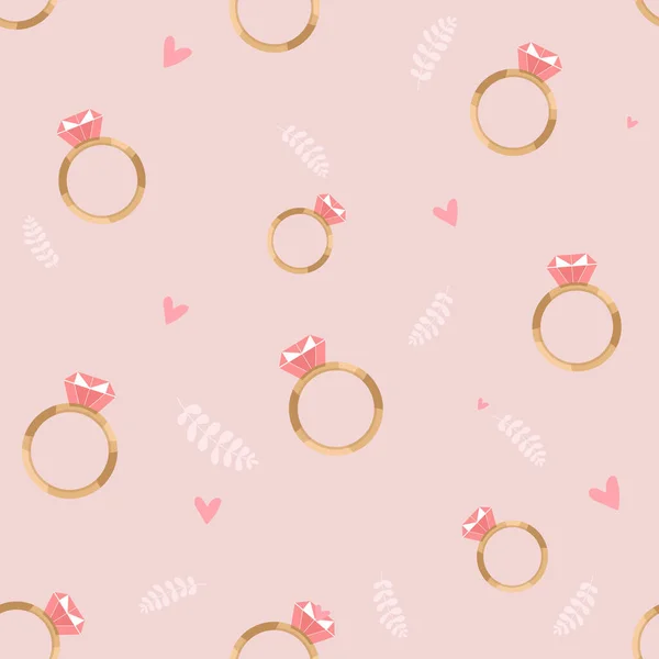 Diamond Engagement Ring Pattern Vector Seamless Repeat Pink Suitable Valentine — Wektor stockowy