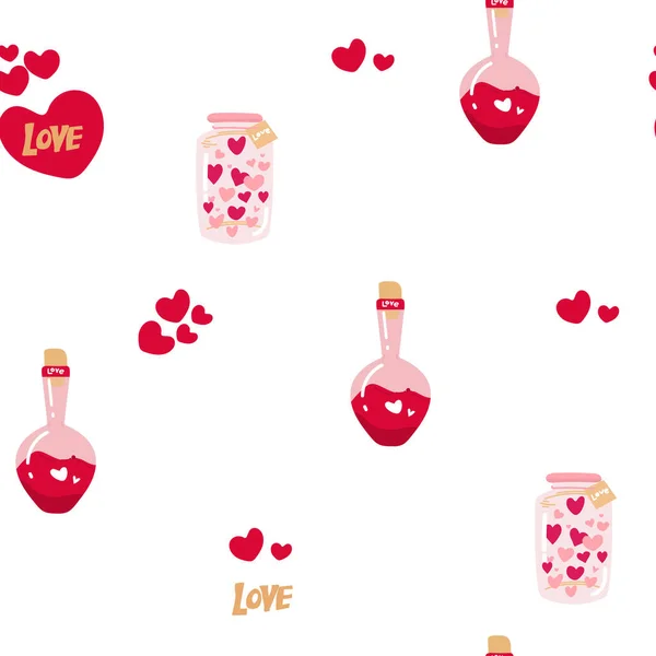 Seamless Pattern Love Potion Bottle Vector Illustration Design Valentines Day — Stockvektor