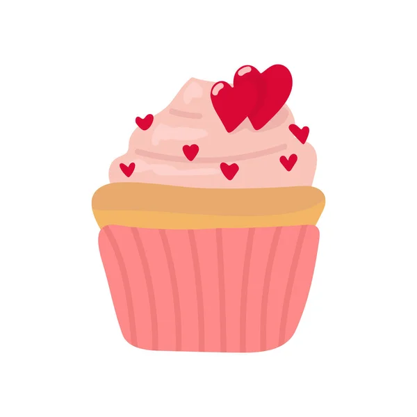Cupcake Pink Frosting Flat Design Icon White Background Your Design —  Vetores de Stock