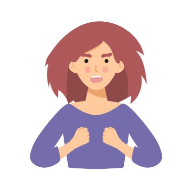 Kızgın kadın. Öfkenin, öfkenin ve rahatsızlığın baş temsilcisi. Öfke, stres, stres, duygusal problem soyut kavram. Yanan beyin. Alev. düz karakter depresyonda ya da zihinsel hastalık.