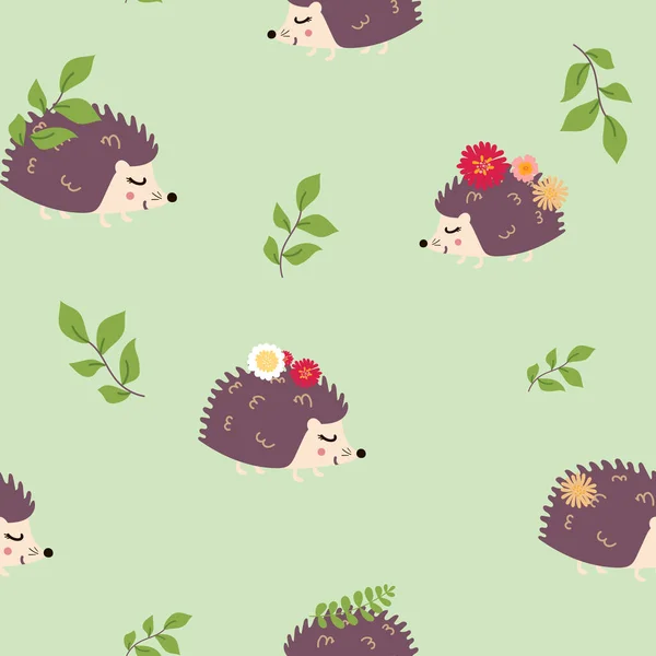 Seamless Pattern Hedgehogs Flowers Leaves Creative Background Perfect Kids Apparel — Stock Vector