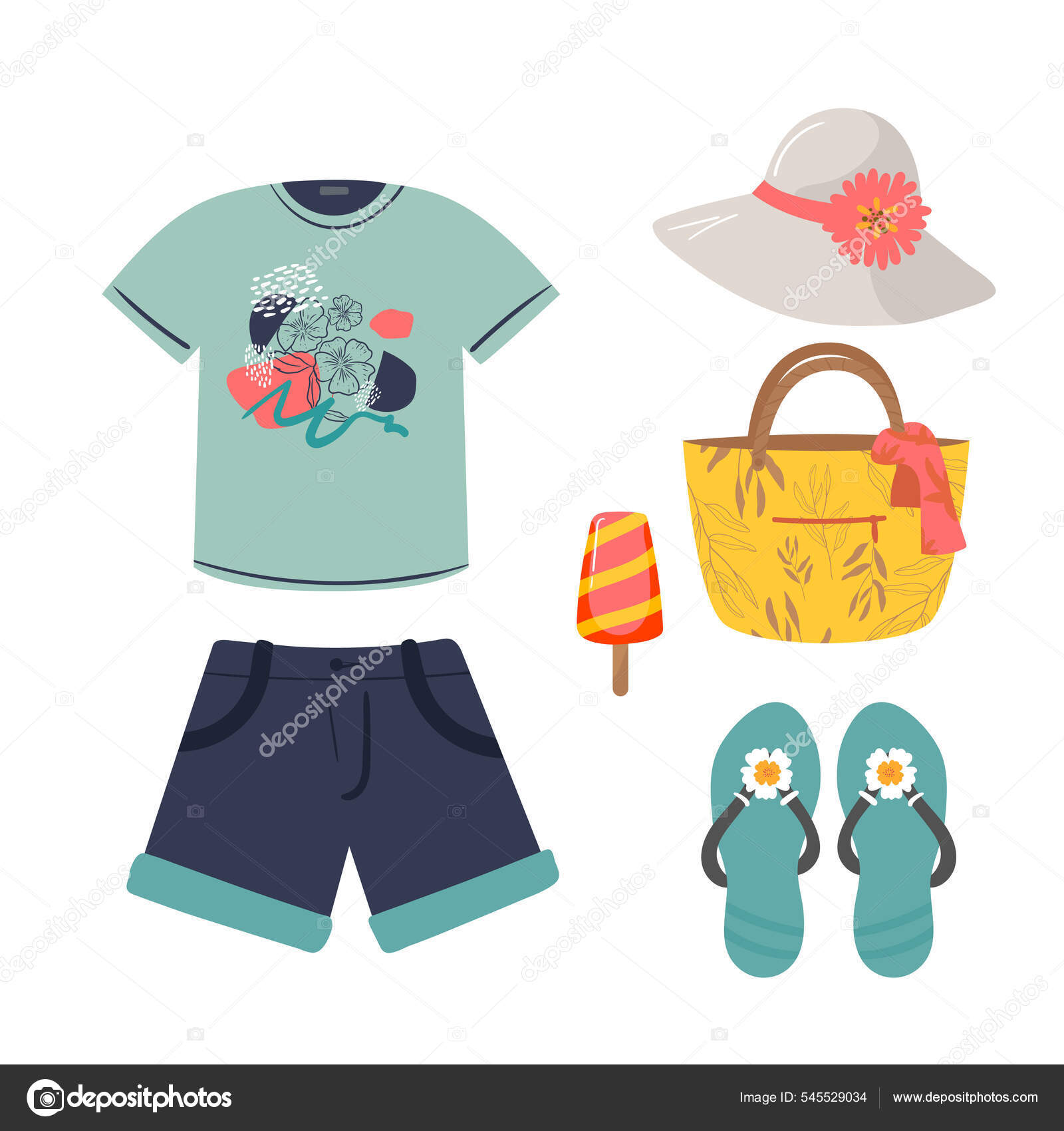 Woman Summer Clothing Vector Icon Set Shirt Shorts Beach Bag Stock Vector  by ©pochtadua@gmail.com 545529034