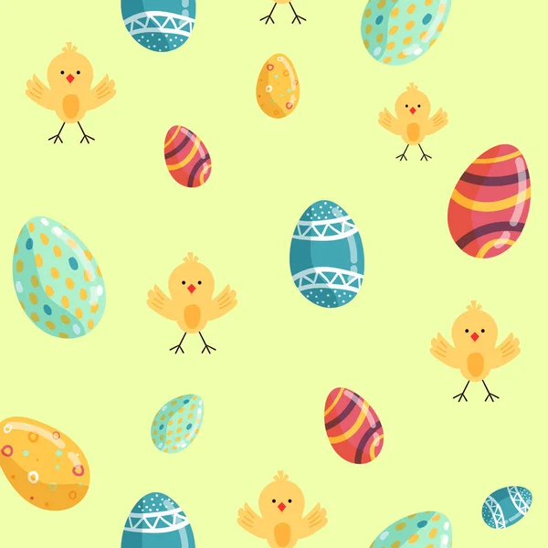Patrón Pascua Sin Costura Vectorial Huevos Pascua Decorativos Polluelos Sobre — Vector de stock