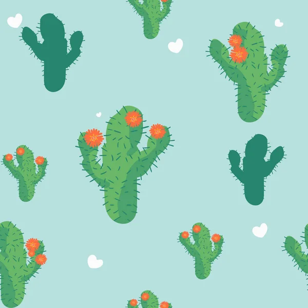 Kaktus Sömlösa Mönster Handritad Exotisk Djungel Botaniska Trädgård Gröna Färger — Stock vektor