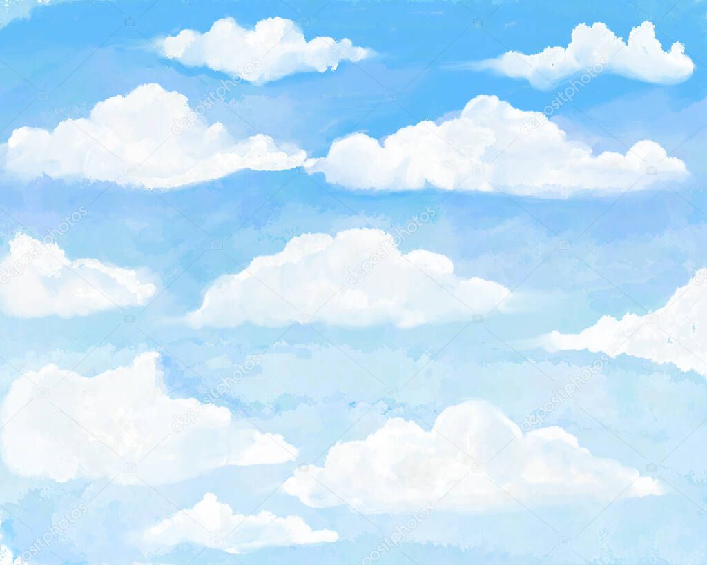 the sky , clouds whatercolor design background. Delicate card. Elegant decoration. Fantasy pastel color.