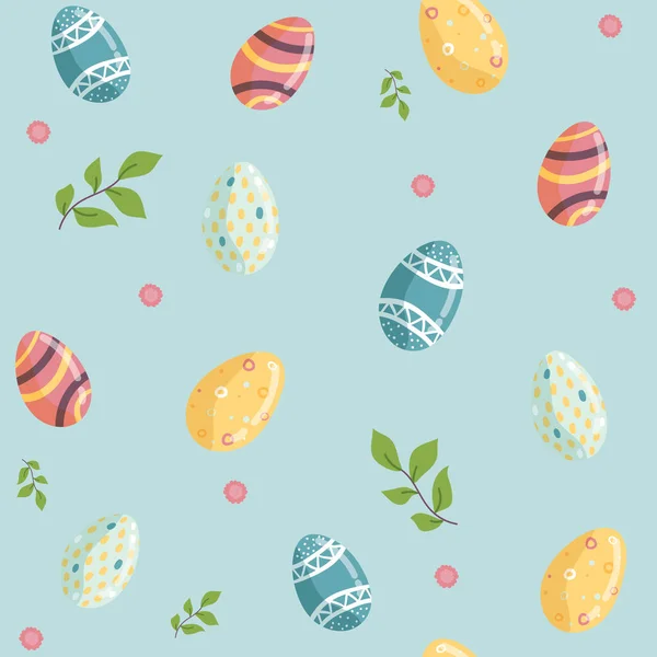 Patrón Pascua Sin Costura Vectorial Huevos Pascua Decorativos Hojas Fondo — Vector de stock