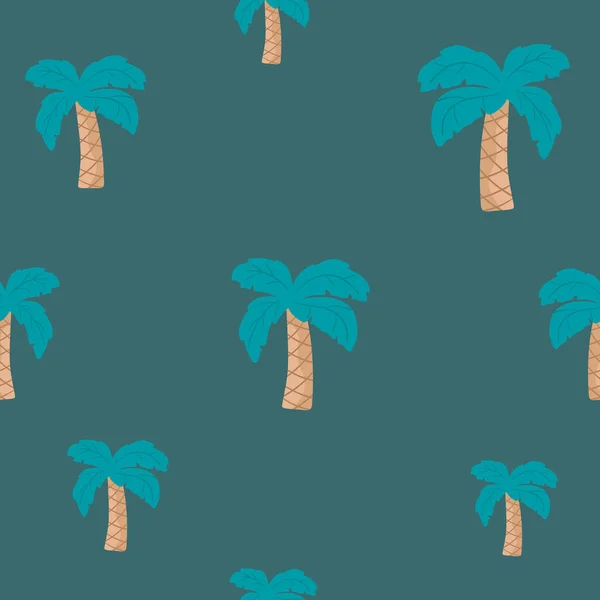 Vector hand getekend naadloze herhalende kleur kinderachtig patroon met palmbomen met op blauwe achtergrond. tropisch patroon. Jungle afdrukken. behang, patroon vult, web pagina achtergrond, — Stockvector