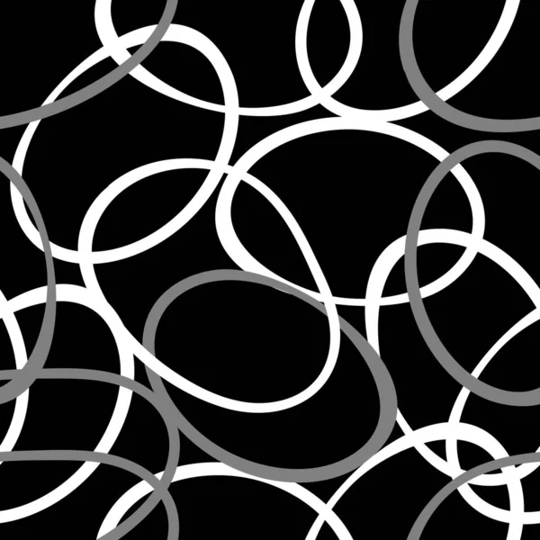 Abstrakcyjne bezszwowe tło wykonane z zestawu pierścieni, ilustracja wektorowa, nierówne koła, tło druku odzieży, czarny biały — Wektor stockowy
