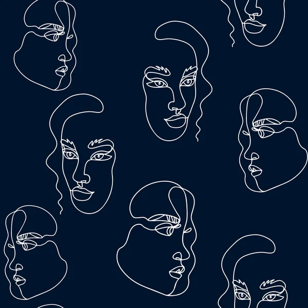 Moda desensiz, devamlı çizgili sanat yüzleri, karalamalar, çiçeksiz desenler. El çizimi portreler, tasarım, baskı, tekstil, kumaş. Vektör.