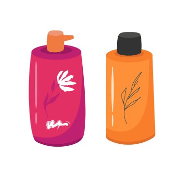 Tüplerde, şişelerde krem var. Cilt için koruma. Düz simge. Vektör illüstrasyonu 