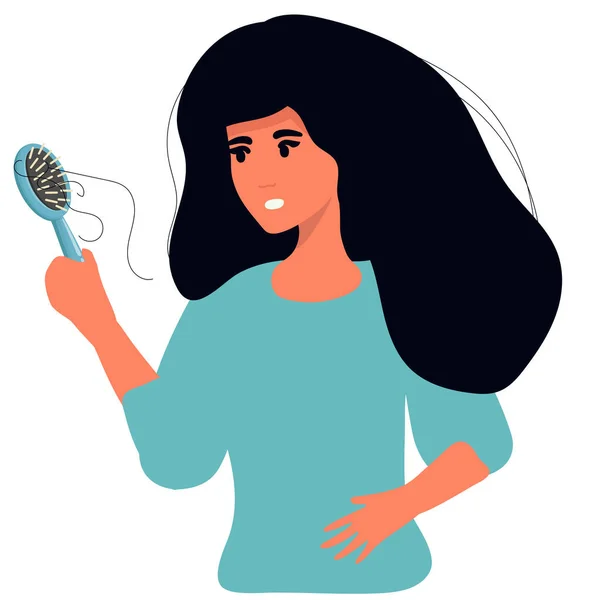 Женщина Расчёской Руке Выпадение Волос Алопеция Молодом Возрасте Проблемы Волосами — стоковый вектор