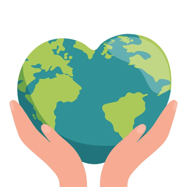 Earth Day Illustration Med Planeten Hjärtat Världs Karta Bakgrund Den — Stock vektor