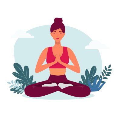 Yoga yapan bir kız. Sağlıklı yaşam tarzı ve yoga konsepti.  