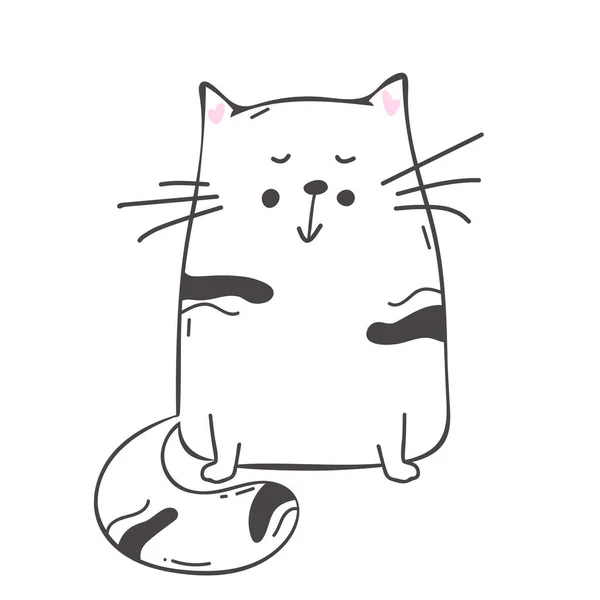 Gato Lindo Personaje Esquema Diseño Estilo Garabato Gato Aislado Blanco — Vector de stock