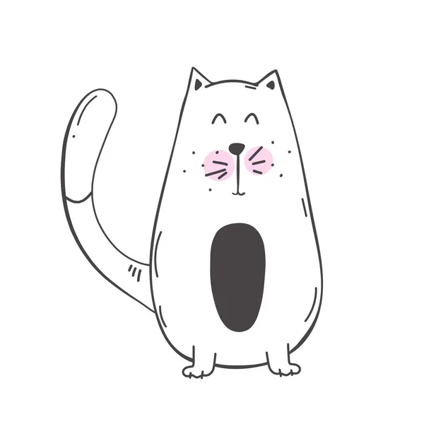 Personagem Bonito Gato Desenho Esboço Estilo Doodle Gato Isolado Branco — Vetor de Stock