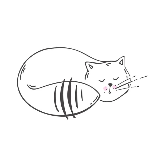 Kucing Karakter Lucu Garis Besar Desain Gaya Corat Coret Kucing - Stok Vektor