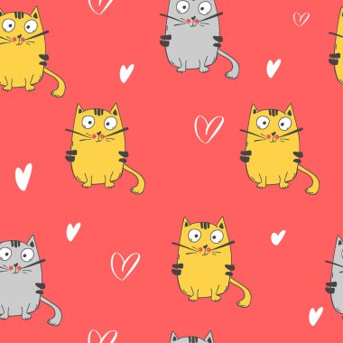 Şirin kedilerle kusursuz desen. Yaratıcı çocuksu doku. Kumaş ve Tekstil Vektörü İllüstrasyonu için harika.