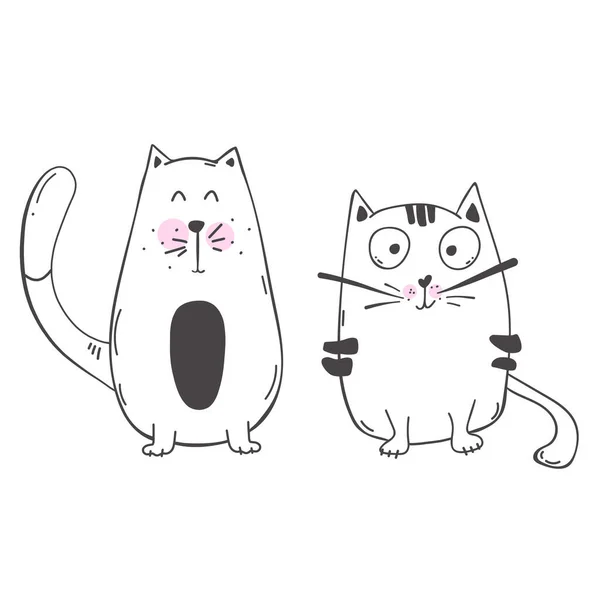 Vector Illustration Set Character Design Outline Cat Draw Doodle Style — 스톡 벡터