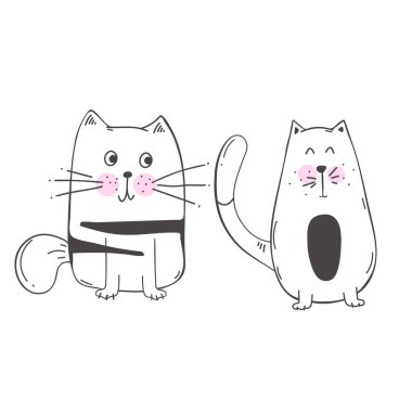 Cat Draw çizim tarzının karakter tasarımı çizimi. Beyaz üzerine izole edilmiş. Vektör illüstrasyonu