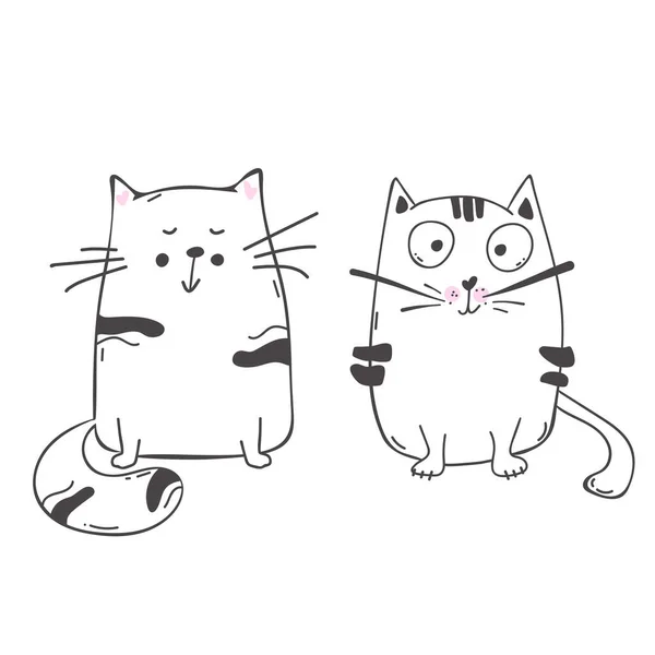 Vector Illustration Set Character Design Outline Cat Draw Doodle Style — Stock vektor