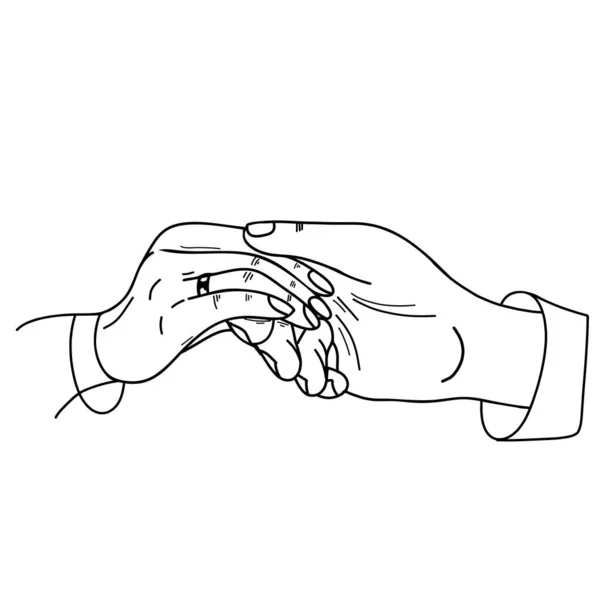 Homem Colocando Anel Noivado Mão Mulher Livre Pedido Casamento Doodle — Vetor de Stock