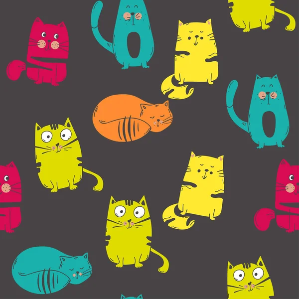 Seamless Pattern Cute Kittens Creative Childish Texture Great Fabric Textile — Vector de stock