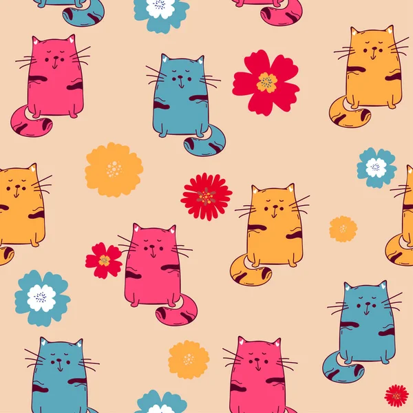 Seamless Pattern Cute Kittens Creative Childish Texture Great Fabric Textile — Stock Vector