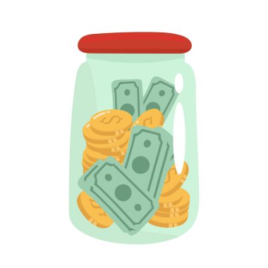 jar of money, piggy bank. Vector illustration isolated on white